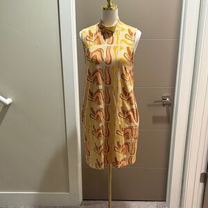 Mata Traders Orange and Yellow Swirl Midi Dress